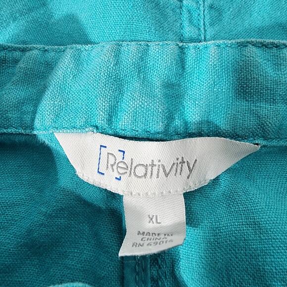 Relativity Women 100% Linen Jacket Teal Blue Size XL Lightweight Utility Pockets - Picture 8 of 10